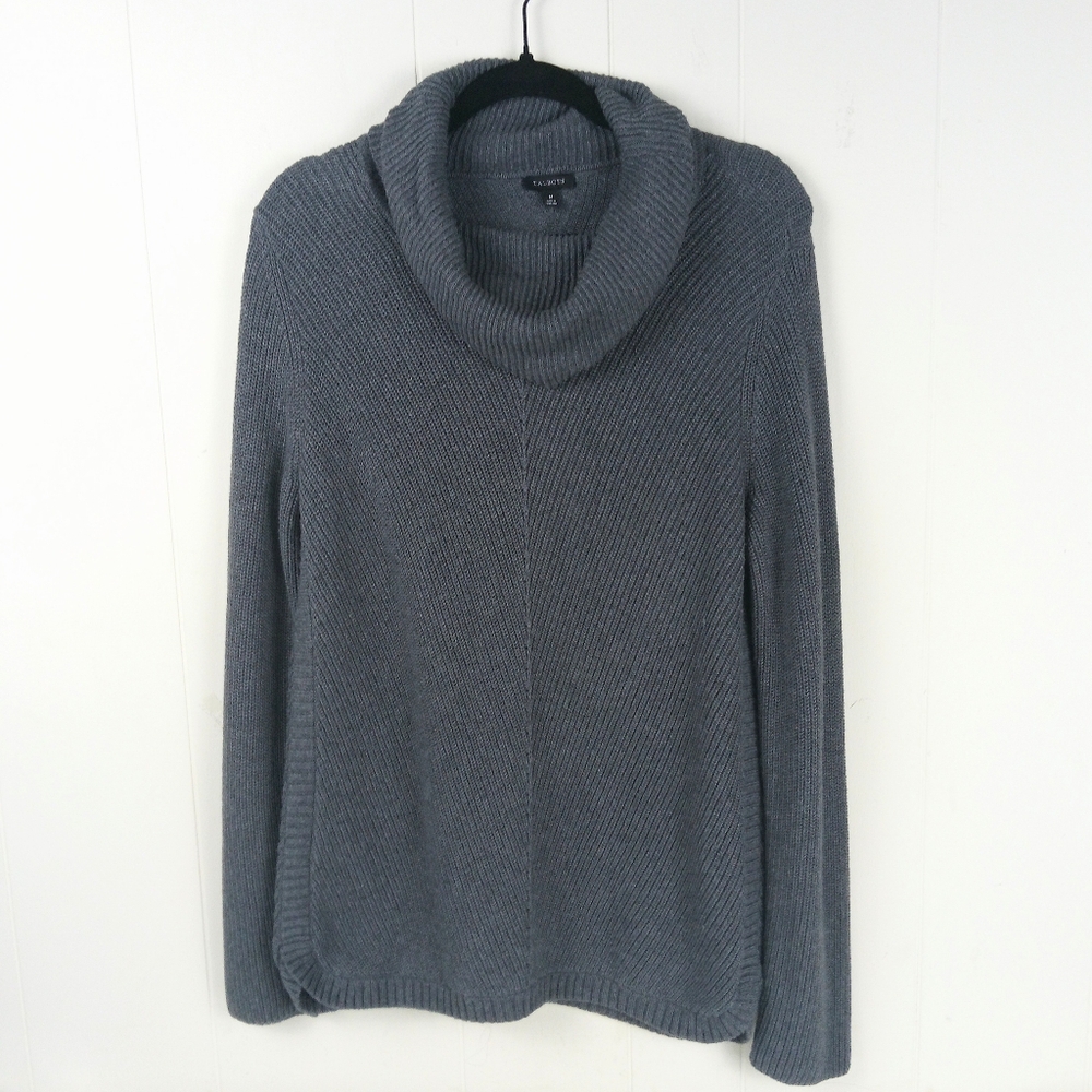 Talbots Cowl Neck Sweater Size M Gray Cotton Blend Long Sleeve Popover